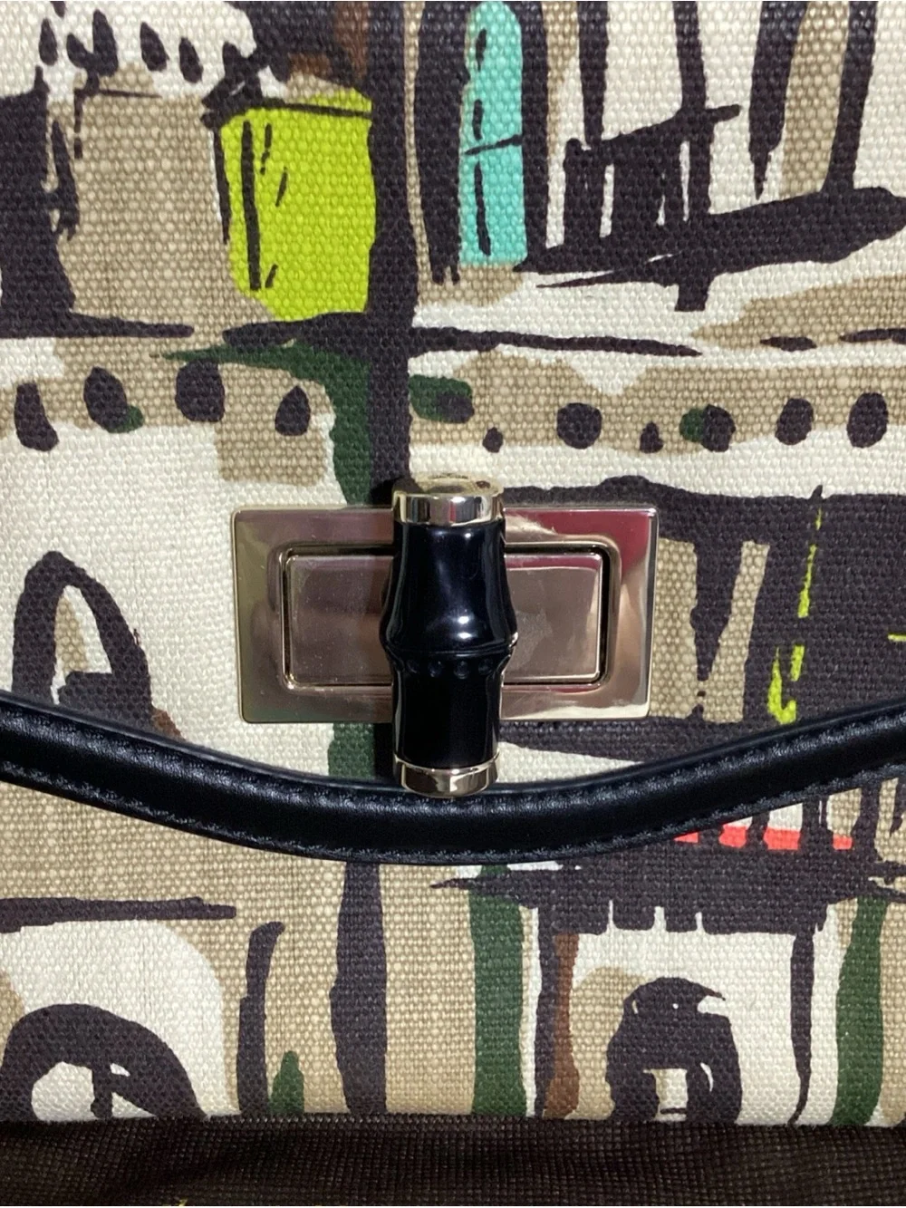 Kate Spade Laguna Ct Penelope Canvas w/ Black Leather & Bamboo Handle NWOT